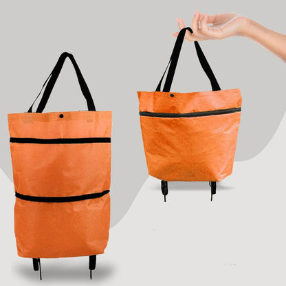 2 in 1 Foldable Shopping Cart with Wheels Premium Oxford Fabric Multifunction Shopping Bag - PANGO