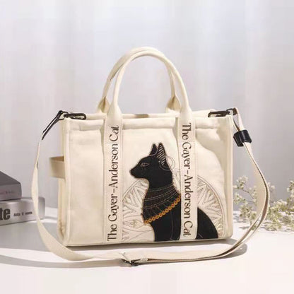 Cat Embroidered Canvas Shoulder Bag