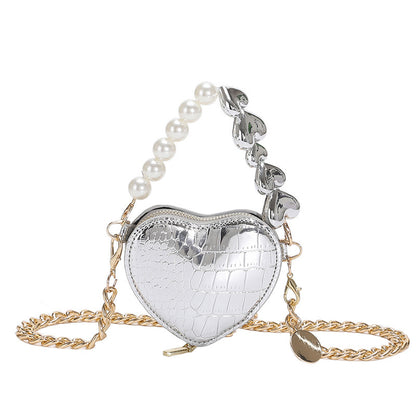 Mini Love-shape Pearls Handbag Fashion Cute Chain Lipstick Bag