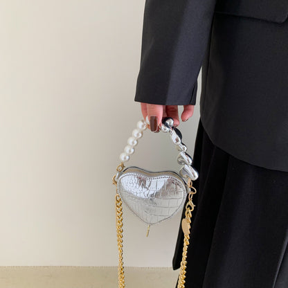 Mini Love-shape Pearls Handbag Fashion Cute Chain Lipstick Bag