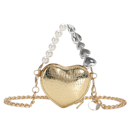 Mini Love-shape Pearls Handbag Fashion Cute Chain Lipstick Bag