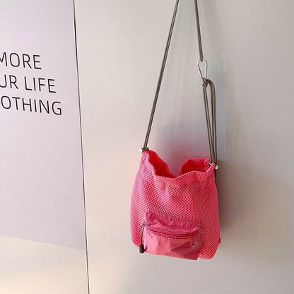 Small Mesh Drawstring Bucket Bag Fashion Cute Messenger Shoulder Bags For Women - PANGO