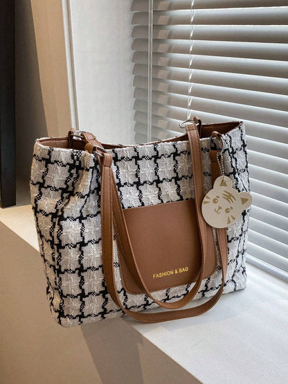 Plaid Shoulder Bag For Women, Large Capacity,