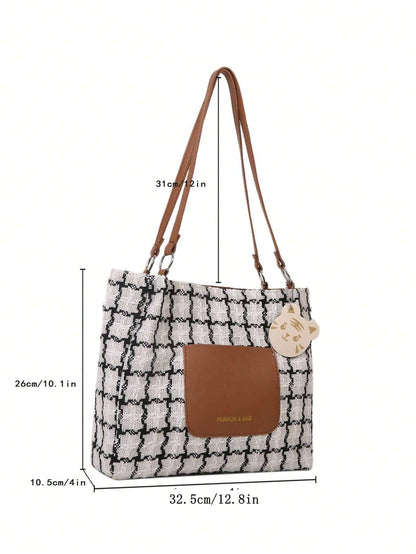 Plaid Shoulder Bag For Women, Large Capacity,