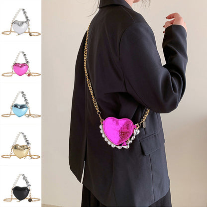 Mini Love-shape Pearls Handbag Fashion Cute Chain Lipstick Bag