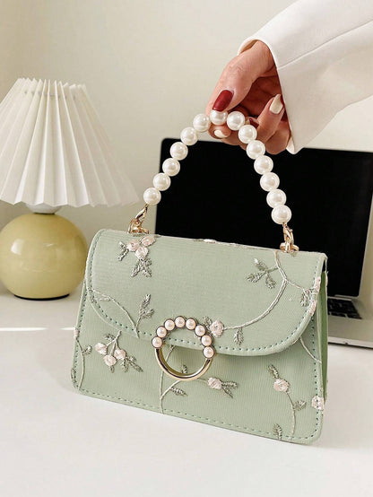 Simple And Fashionable Pearl Hand-Held Small Square Bag For Women