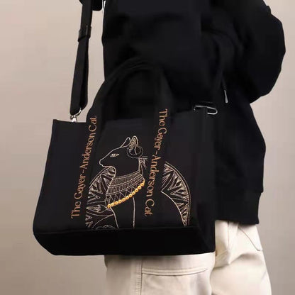 Cat Embroidered Canvas Shoulder Bag