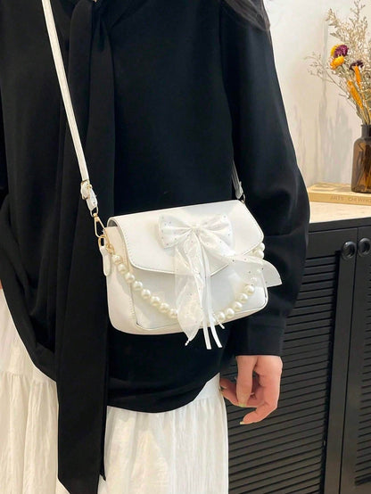 Bowknot Lace Pearl Handbag Fashion Bag Women's Shoulder Crossbody Bag - PANGO