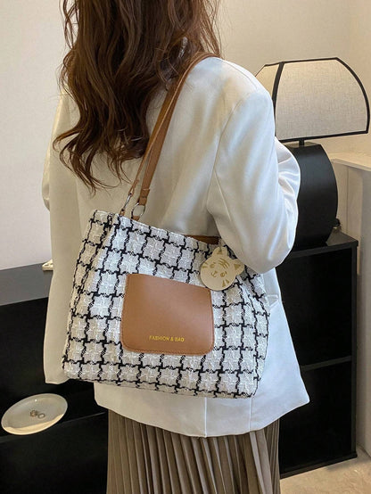 Plaid Shoulder Bag For Women, Large Capacity,