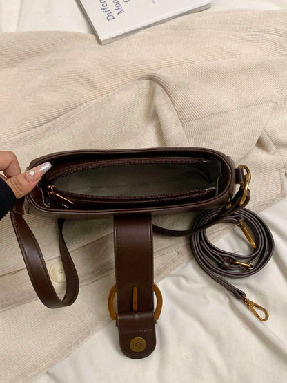 Women Retro Solid Color Dual Strap Suede Shoulder Crossbody Saddle Bag
