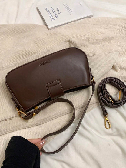 Women Retro Solid Color Dual Strap Suede Shoulder Crossbody Saddle Bag