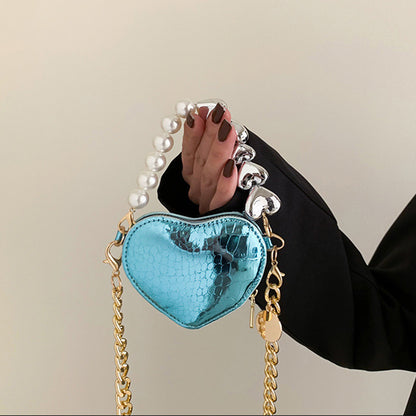 Mini Love-shape Pearls Handbag Fashion Cute Chain Lipstick Bag