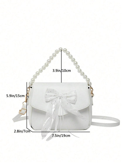 Bowknot Lace Pearl Handbag Fashion Bag Women's Shoulder Crossbody Bag - PANGO